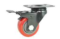 100 mm Red Wheel Putar Caster Wheel PU Hitam Bracket dengan Locking